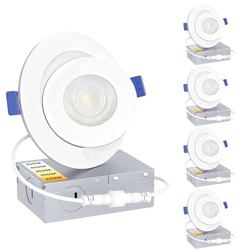 Image of Ensenior 4 Pack 4 inch Gimbal Led Recessed Light with Junction Box, 90° Adjustable Directional Eyeball Lighting, Dimmable, 2700K/3000K/3500K/4000K/5000K, 900LM, 9W=100W-FCC Certified