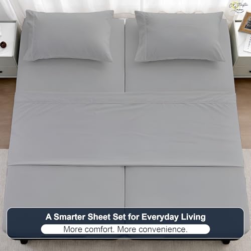 Cottington Lane Split King Sheets Sets for Adjustable Bed, Premium Cotton Split King Twin XL Coolling Bed Sheets Set with 16 Inch Deep Pockets, Ultra Soft & Durable Bedding, Light Grey Solid by Cottington Lane - Used condition - Image 6