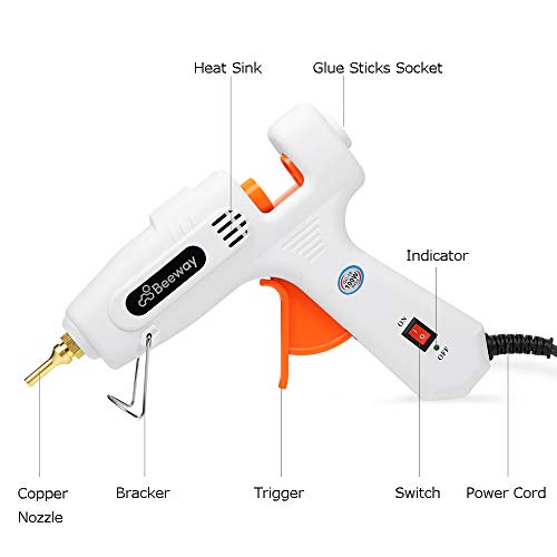 BEEWAY Hot Glue Gun 100W - inc. 30 Pack 11.2mm x 150mm Glue Sticks, Extra Long Copper Nozzle, Compact Storage Carrying Case - Professional