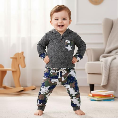 Baby Boy Clothes Toddler Infant Boys Fall Winter Outfit Long Sleeve Plaid Pocket Hoodie Tops + Pants 2Pcs3