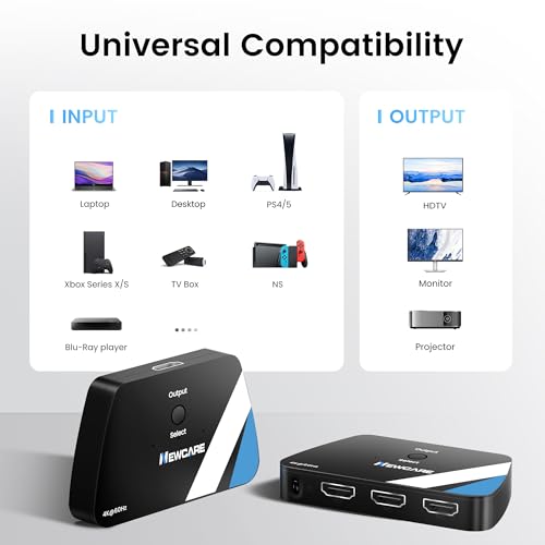 Image of NEWCARE HDMI Switch 3 in 1 Out, 4K@60Hz with Remote, HDR10+ Dolby VRR 3D | HDMI Splitter Switcher supports HDCP2.2,Compatible with PS5, Xbox, PC, Laptop, Projector and Blu-ray Player