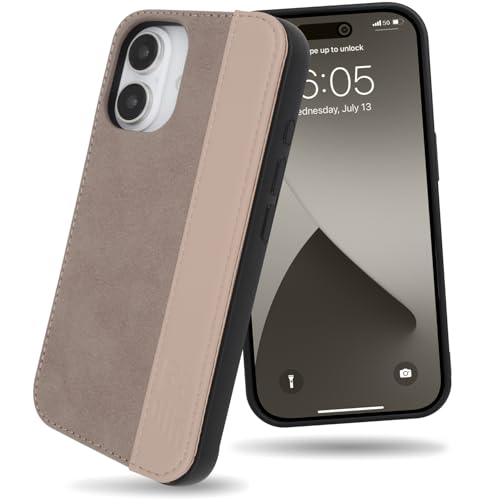 【 New Balance 正規品 】 iPhone 16 対応 ケース 背面 「 スタンド付き/スエード調ケース 」 ニューバランス カード収納付きフラップ アイフォン16 iPhone16 用 ブランド スマホケース (グレージュ)