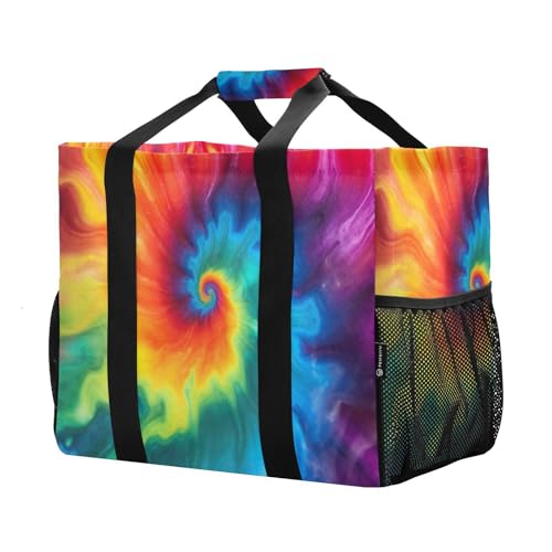 Tie Dye Reusable Grocery Bags Large Tote Bag Waterproof Canvas Organizer for Beach Picnic Laundry Travel2