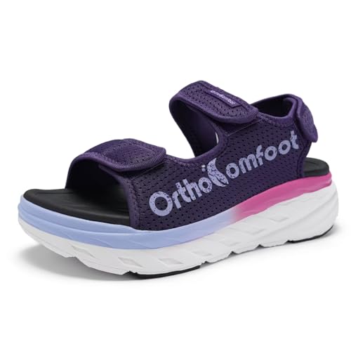 Image of Women's Orthopedic Wide Toe Box Sandals: Comfortable Arch Support Plantar Fasciitis Orthotic Casual Summer Beach Sandals, Adjustable Strap Flat Feet Walking Shoes for Foot Heel and Pain Relief