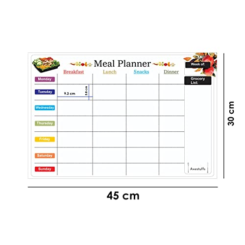 Image of Awestuffs Magnetic Dry Erase Whiteboard Sheet for Refrigerator - Stain Resistant Whiteboard Sheet [Made in India] (Meal Planner [45 x 30 cm] (Large))
