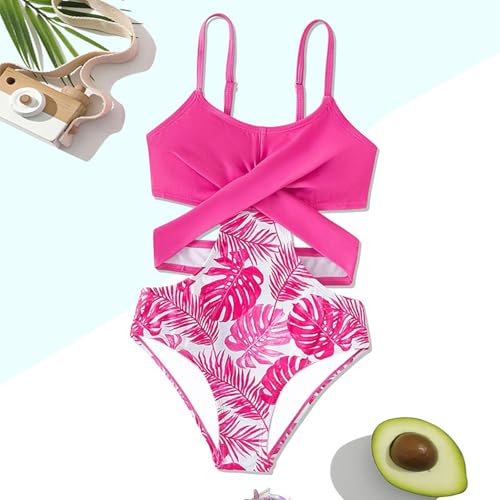 Hotfiary Girls One Piece Swimwear Criss-Cross Front Tropical Print Bathing Suit Quick Dry Cut-Out Swimsuit Summer Beachwear2