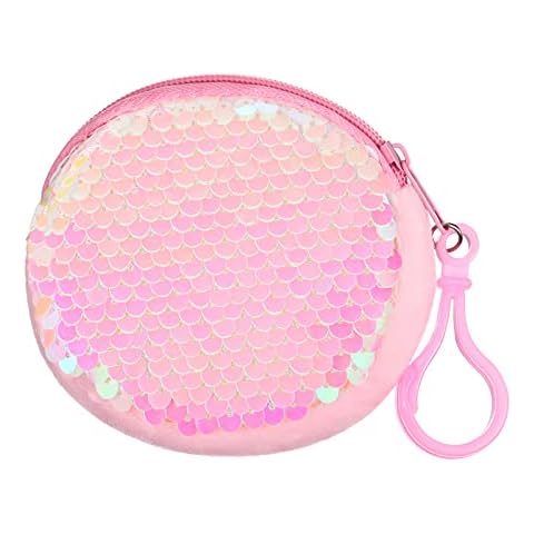Mini Glitter Purse Mini Sequin Coin Purse Mini Children's Coin Purse Round Sequins Wallet for Party Christmas Birthday Valentine's Day Present (Light Pink) Cover