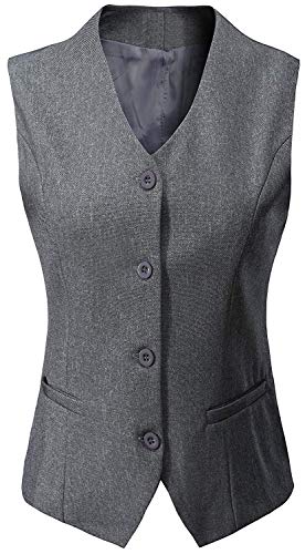 Vocni Women's Fully Lined 4 Button V-Neck Economy Dressy Suit Vest Waistcoat Light Gray US L+/Asia 6XL: (Fit Bust 44.1