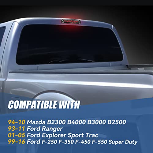 Image of Auto Dynasty LED Third Brake Light for 93-16 Ford Ranger F-250 Super Duty | 3rd Brake Light for 93-16 F-250 F-350 F-450 F-550 Ranger Sport Trac, Carbon Fiber Pattern Heartbeat Sequential