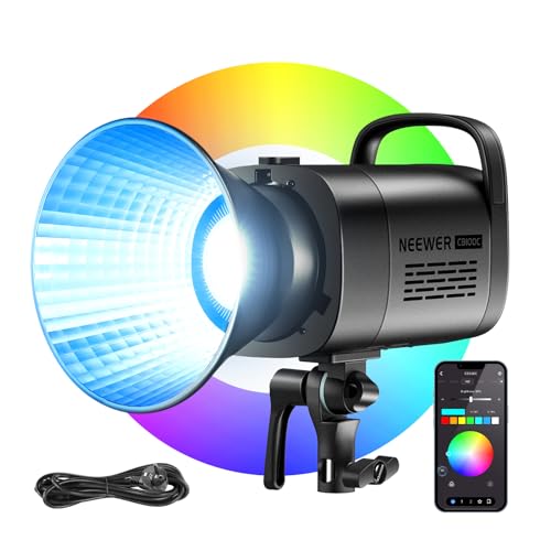 NEEWER CB100C 130w RGB LED Luz Video App/2.4G Control 360° Todo Color 2700K 6500K 27000lux/m COB Bowens Mount Foco Iluminación Lámpara Continua Silenciosa TLCI/CRI97+ 17 Escena para Estudio Fotografía
