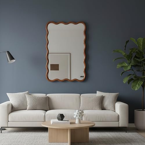 GDFStudio 20"x30" Wavy Rectangle Solid Wood Frame Mirror, Bohemian Decorative Wall Mirror with Tempered Glass, for Bathroom, Living Room, Entryway, Farmhouse Home Decor, Yellowish-Brown by GDFStudio - Used condition - Image 6