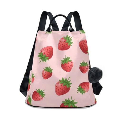 Sac à dos femme fraises rose en toile pour le quotidien élégant