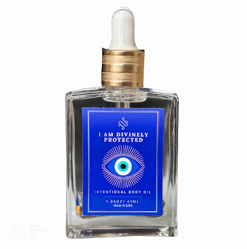 Soulology.club 40ml Crystal Infused Evil Eye Intentional Luxury Body Oil for skin care & self Protection, Handmade with 100% Clear Jojoba Oil + Vitamin E & Phthalate-Free fragrance oil.