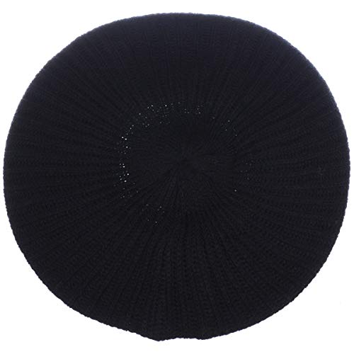 Byos Ladies Winter Solid Chic Slouchy Ribbed Crochet Knit Beret Beanie Hat W/Wo Flower Adornment, Soft Touch (Black Flower) #TOP1