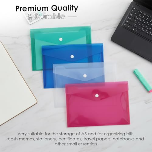 Image of Shuban A5 Small Document File Folder | Plastic Envelope Files | Waterproof Expanding File Folder for Office, School, Bills, Receipts, Certificates & Travel Documents(20Pcs-Mix Color)