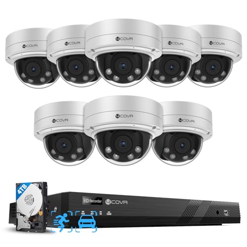 4COVR 16 Channel PoE Security Camera System 4K, 8Pcs 5X Optical Motorized Zoom IK10 Vandal-Proof 8MP Wired IP Dome Camera for Business, IP67 & AI Human Vehicle Detection, 4K NVR 4TB HDD, LY5