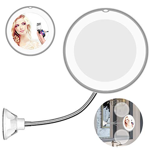 LED Lighted Portable Hand Cosmetic 10X Magnifying Makeup Mirror Flexible Mirror Magnification Light Up Mirrors Bathroom Mirror