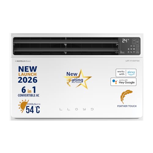 Image of Lloyd 1.5 Ton 5 Star Top Throw Inverter Window AC, 2026 New Star Rated (6 in 1 Convertible, Cools Up To 54C, Voice & WiFi Enabled, Opti Breeze, Super Silent, 4 Way Air Swing, White, GLW18V5AGTPR)
