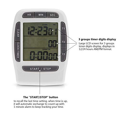 Three Channel Kitchen Cooking Timer Portable Digital Multi Channel 3 Channels LCD Timer Accurate Timing Countdown Clock Large Display - Image 4