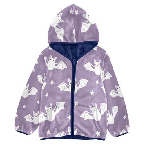 Cute Bats Flying Stars Toddler Fleece Jacket Girl Boys Hooded Fleece Jacket Coat Warm Outwear Zip-up 3-10T