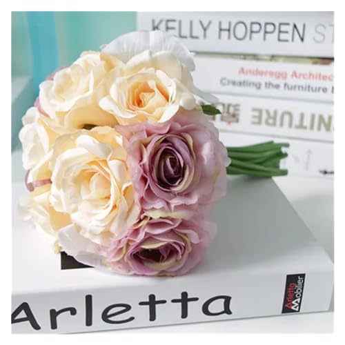 Flor artificial Ramo de simulación de flores artificiales, ramo de orquídeas rosas de seda, flores nupciales falsas for boda, ramo de fiesta familiar, decoración de flores de interior Flor de simulaci