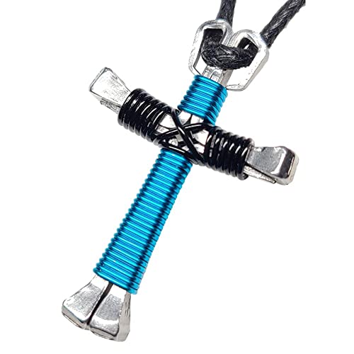 Peacock & Black Horseshoe Nail Cross Necklace3