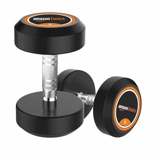 Image of Amazonbasics Professional Rubber Coated 10 Kg Bouncer Dumbbells Set for Full Body Workout (Set of 2, 5 Kg), Multicolor