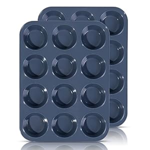 SUPER KITCHEN Set of 2 Large Muffin Tray 12 Cup Silicone Muffin Pan, Non-Stick Muffin Cupcake Tin, Baking Mould for Muffins or Cupcakes, Bakeware 33 x 25 x 3 cm (Grey)