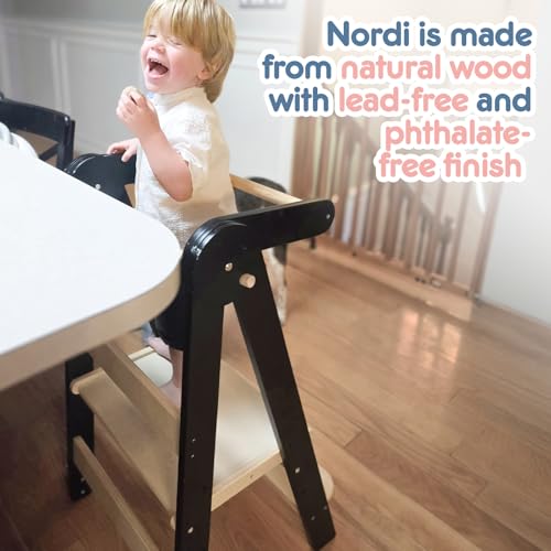 HARPPA Nordi Foldable Toddler Kitchen Tower, Montessori Kitchen Learning Helper, Standing Tower with 3 Adjustable Heights, Suitable Age for 18-48 Months, Black
