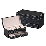 ❤ 【DOPPELSCHICHT】: Es hat ein zweischichtiges Design und ein zweischichtiges mehrzelliges Design. Auf der ersten Schicht können vier Uhren platziert werden, und auf der unteren Schicht können Manschettenknöpfe, Ringe, Armbänder usw. aufbewahrt werden.