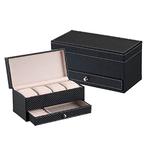 Zdmathe Schmuckschatulle mit 4 Sitz Uhrenaufbewahrung Doppellagiges Leder Multifunktionsuhr Organizer Display Aufbewahrungskoffer Reiseschmuckschachtel Armband Ohrring Aufbewahrungsbox Cover