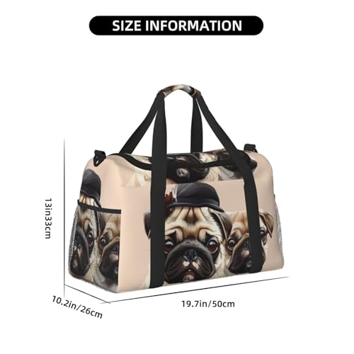 Cute Pug Printed Travel Duffle Bag for Men Women Large Sport Gym Bag Handbag with Shoulder Strap for Travel Weekend Fishing Hunting3