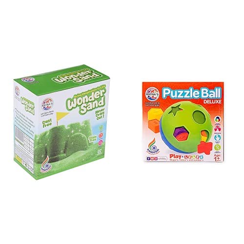 RATNA'S Wonder Sand 500 Grams for Play. Smooth Sand for Kids (Green 500 Grams) y&Ratna's Educational Puzzle Ball for Kids 2 in 1. Let Them Learn time with Shapes,Multicolor