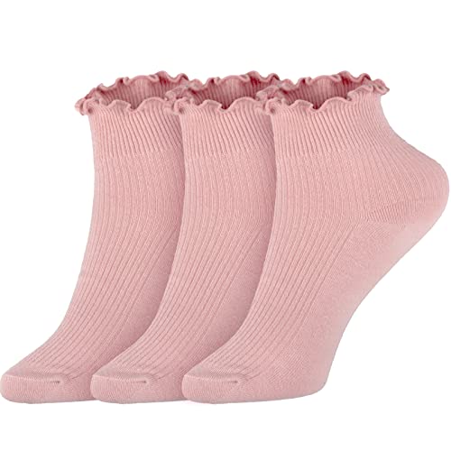 Image of Womens Ankle Casual Socks Lace Ruffle Low Cut Knit Cotton Lettuce Socks for Women Girls