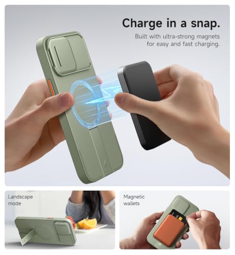 Image of SURITCH for iPhone 13 Pro Max /12 Pro Max Case with Magnetic Camera Slide Cover and Adjustable Kickstand, Compatible with MagSafe, Shockproof Bumper Case Slim Protective Cover 6.7 Inch, Green