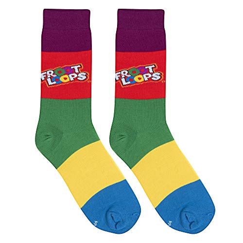 Crazy Socks, Froot Loops Cereal, Novelty Silly Fun Crew Socks for Men