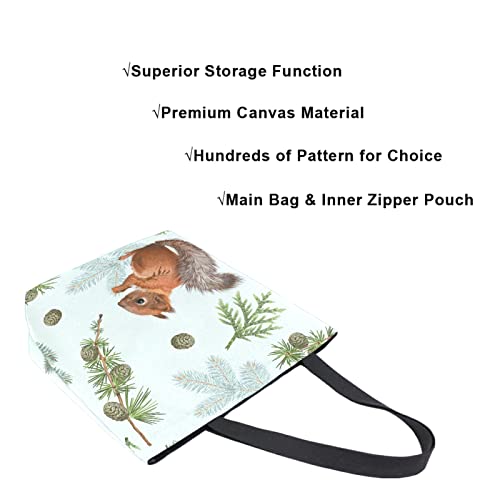 Chic Extra Large Shoulder Grocery Tote Bag, Pine Branch Squirrel Canvas Reusable Handle Bags for Men Women Gym Weekender Picnic Beach Travel Home Storage Market Shopping3