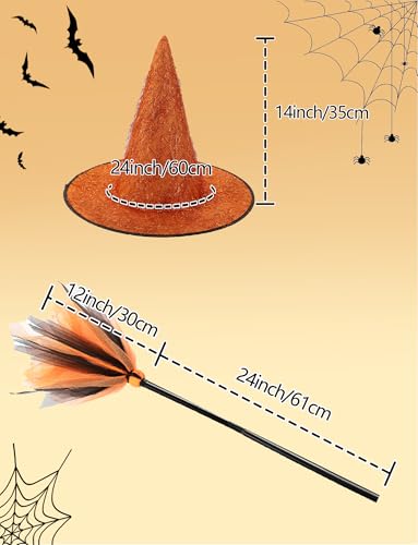Image of Happy Cherry Toddler Girls Witch Tutu Skirt Set with Hat & Broomstick 3 Pcs Dress Up Halloween Outfits 3-8Y