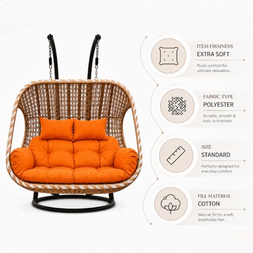 Image of Double Seater Swing Chair Cushion Replacement Pad for Hanging Egg Swing Outdoor Patio Garden Balcony Seat Cushion Orange Fabric Seating Pad Home Furniture Accessory