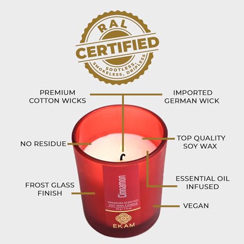 Image of EKAM Cinnamon Votive Soy Wax Scented Candle, 40 Grams, 10 Hours Burn Time| Long Lasting Premium Candles | Ideal for Home Decor | Gifting & Aromatherapy