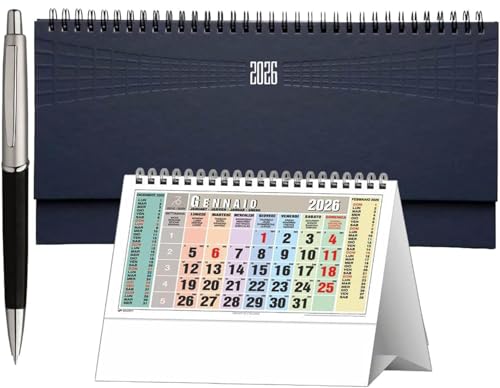 planning settimanale da tavolo 2026 | agenda settimanale 2026 | Agenda planner | planning 2026 Da Tavolo 15x30cm Spiralato in matra omaggio penna Sfera e Calendario da tavolo 2026 (blu)