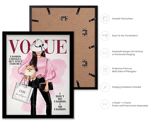 Image of Poster Master Lady with Dog Print - I Am Fashion Poster - Modern Trendy Art - Chic Gift for Women & Fashionista - Haute Couture Decor for Bedroom or Girls Room - 16x20 Black Framed
