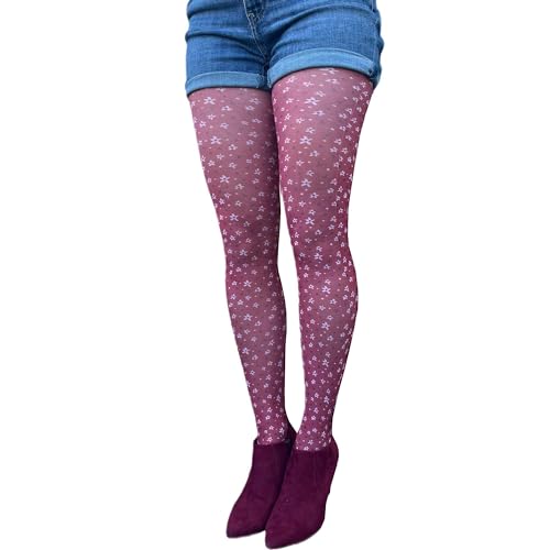 Burgundy Heart and Flower Pattern Tights For All Women2