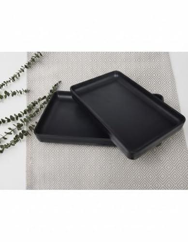 Image of Serving Platter | Melamine Snack Platter | Multi-Purpose Kitchen Serving Platter | Versatile Chip and Dip Tray for Snacks, Starters & Desserts | Lightweight & Dishwasher Safe | Set of 2 (BLACK-R)