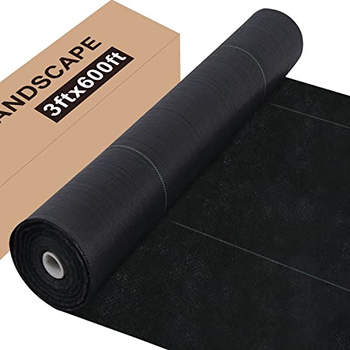 BURVAGY 5.8oz 3ft x 600ft Weed Barrier Landscape Fabric Woven Heavy Duty Garden Ground Cover Weed Control Mat Outdoor Weed Mat Geotextile Fabric Garden Lawn Fabric