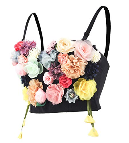 BSLINGERIE Madonna Style Metallic Studs Bustier Bra Corset Top (S, Floral) - Thumbnail 3