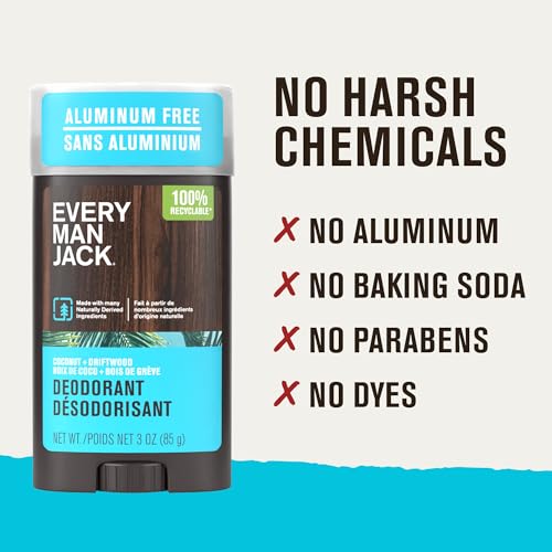 Image of Every Man Jack Coconut + Driftwood Men's Deodorant - Stay Fresh with Aluminum Free Deodorant For all Skin Types - Odor Crushing, Long Lasting, with Naturally Derived Ingredients - 3oz (3-Pack)