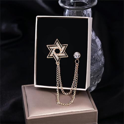 Image of 2PCS Crystal Hanging Chain Brooch Suit Pin for Men Women Vintage Crown Cross Star Diamond Broochs Gold and Silver Wedding Brooch for Clothes Dress Hats Bags Accessory