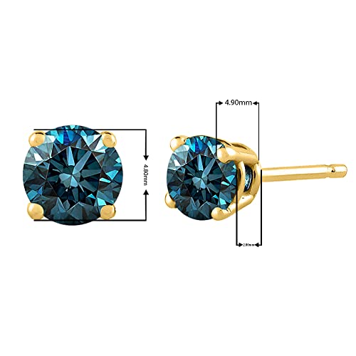 1/2 Ct. Blue - I1 Round Brilliant Cut Diamond Earring Studs In 14K White Gold #TOP4