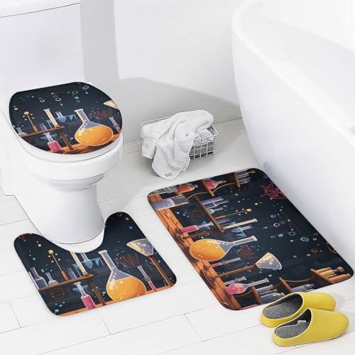 Rideau de douche Science Party avec tapis de bain et accessoires de WC lavables - 5